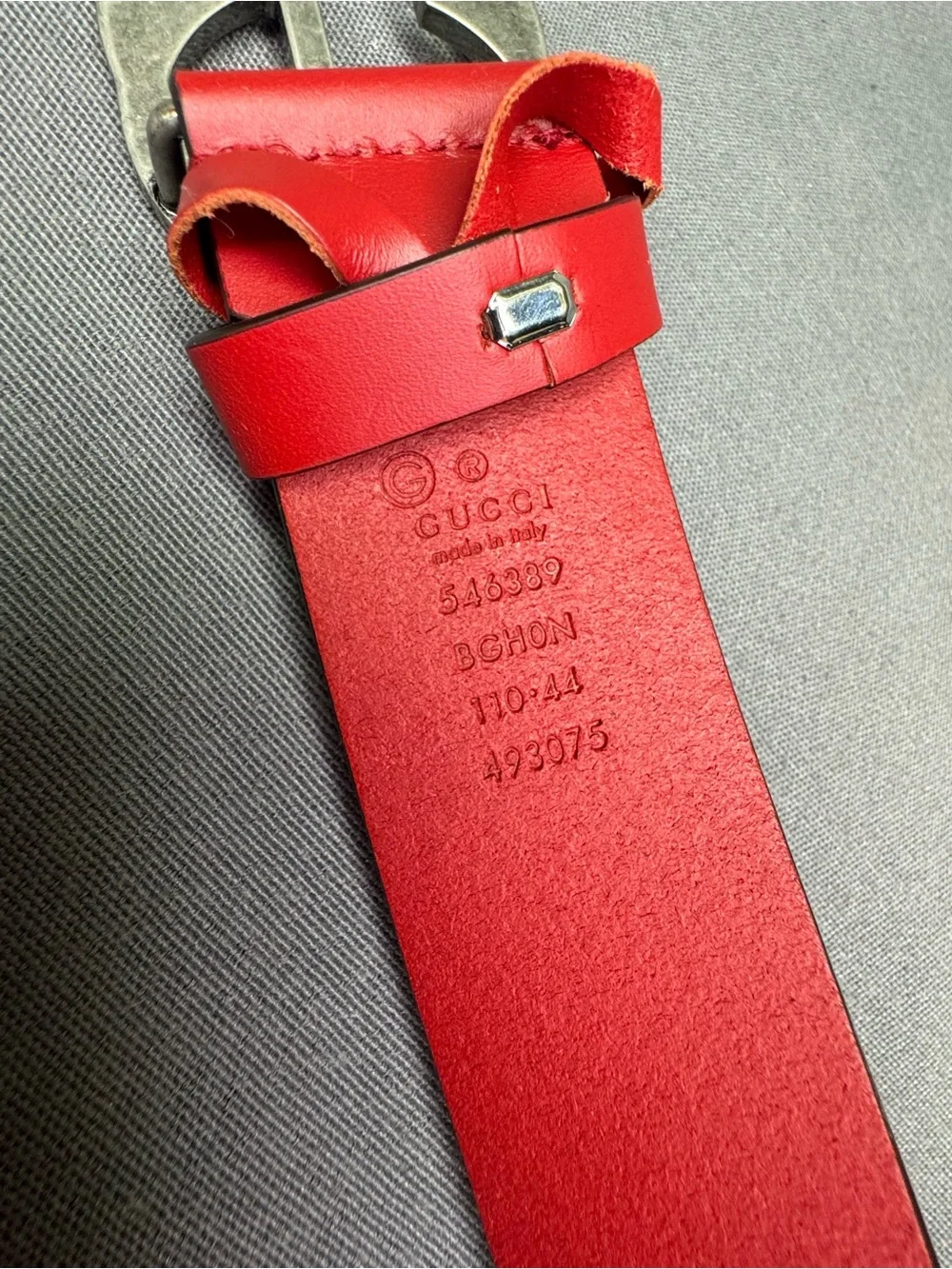 Authentic Men's Gucci Red Selleria Interlocking G Leather Buckle Belt 546389